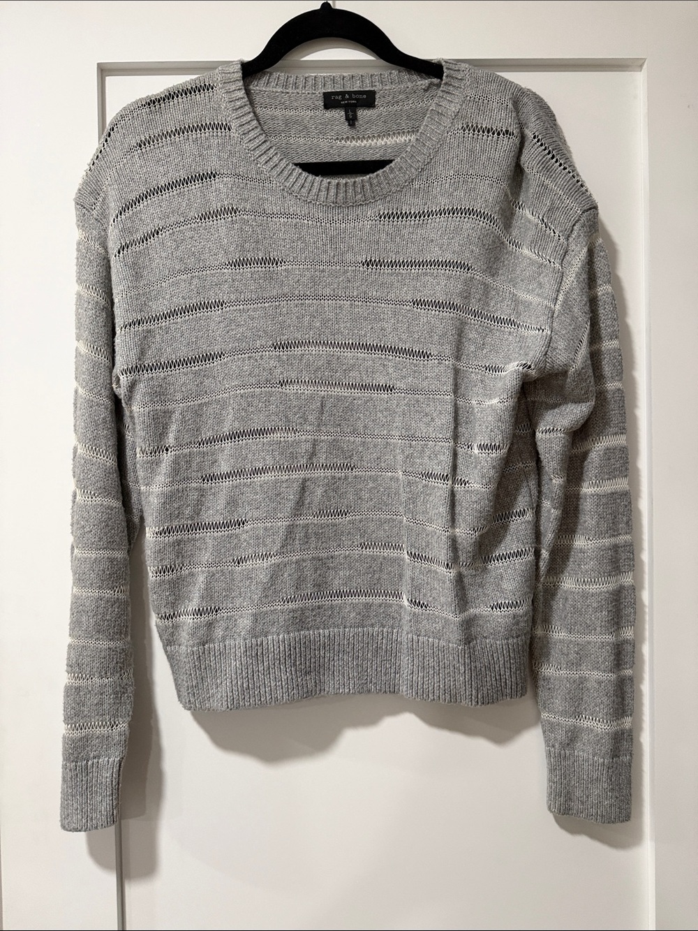 rag & bone Light Gray Open-Knit Crewneck Sweater